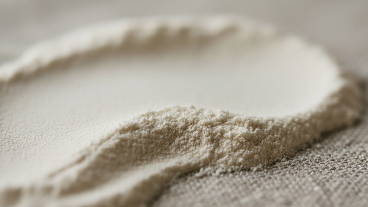 Close-up of a pile of light brown clay on a textured surface