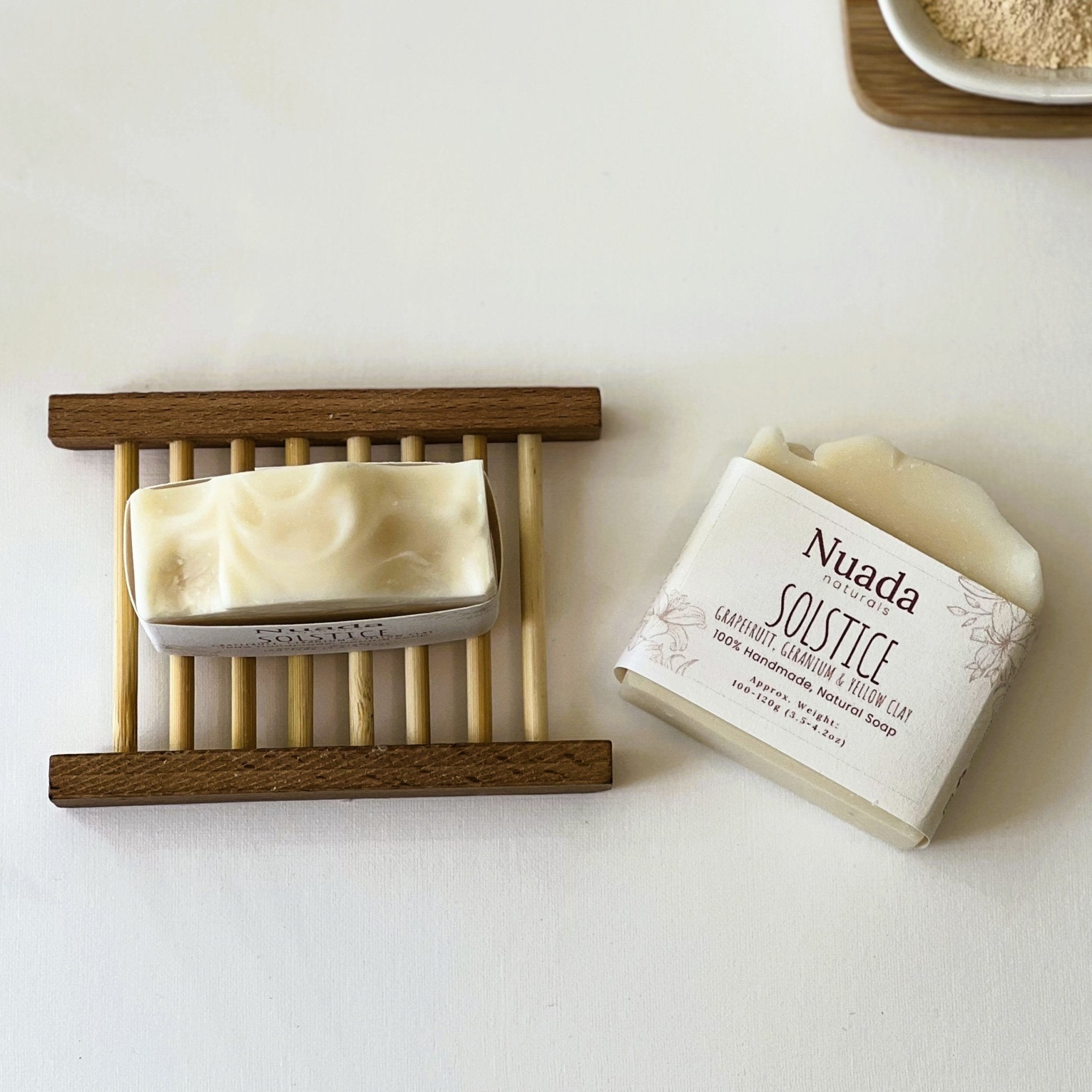 Nuada Naturals Solstice grapefruit, geranium, and yellow clay handmade soap bars
